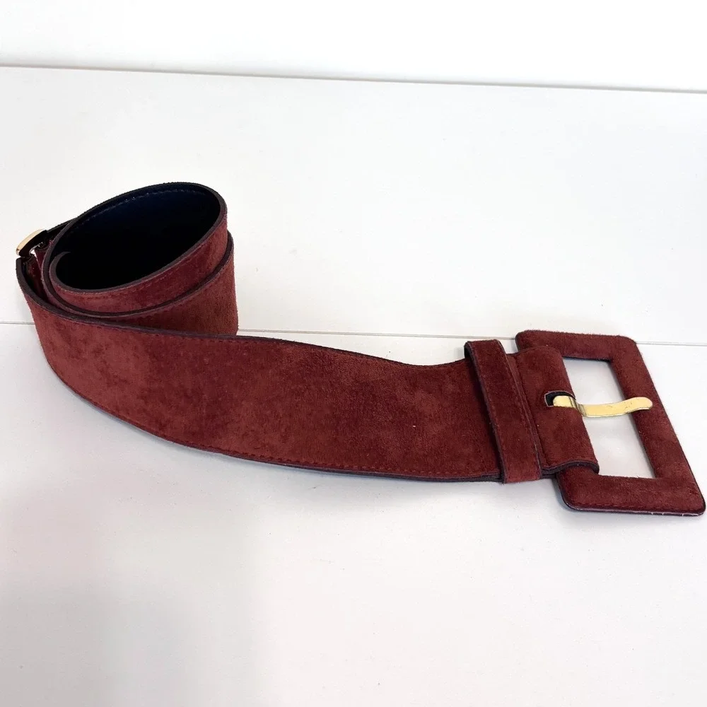 Express Vintage 80s Suede Statement Belt Small Rust Brown Chunky Wide Leather